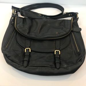 Black glove leather mail carrier cross body bag